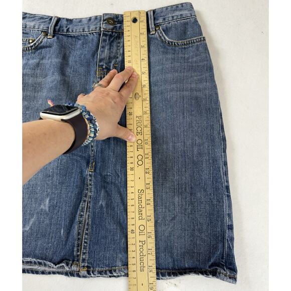 Tommy Hilfiger Denim Skirt Womens‎ 2 Blue Front Slit Mini Y2K 90s fading spots - Picture 12 of 13